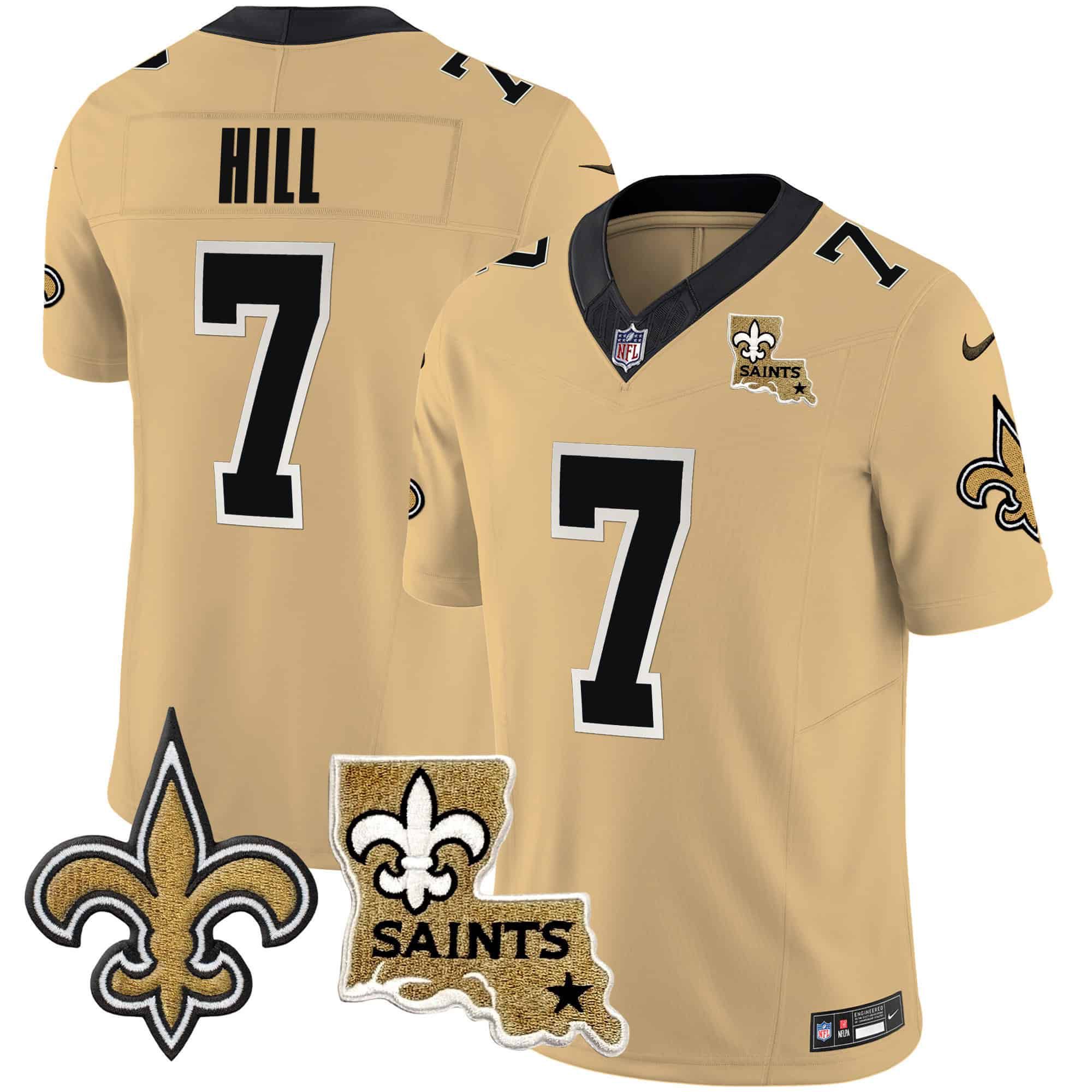 Men New Orleans Saints 7 Hill Yellow 2024 Nike Vapor Limited NFL Jersey